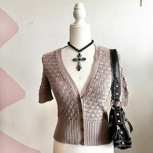 Vintage‎ Brown Crochet Cardigan Y2K 2000s Boho Cottagecore Retro XS